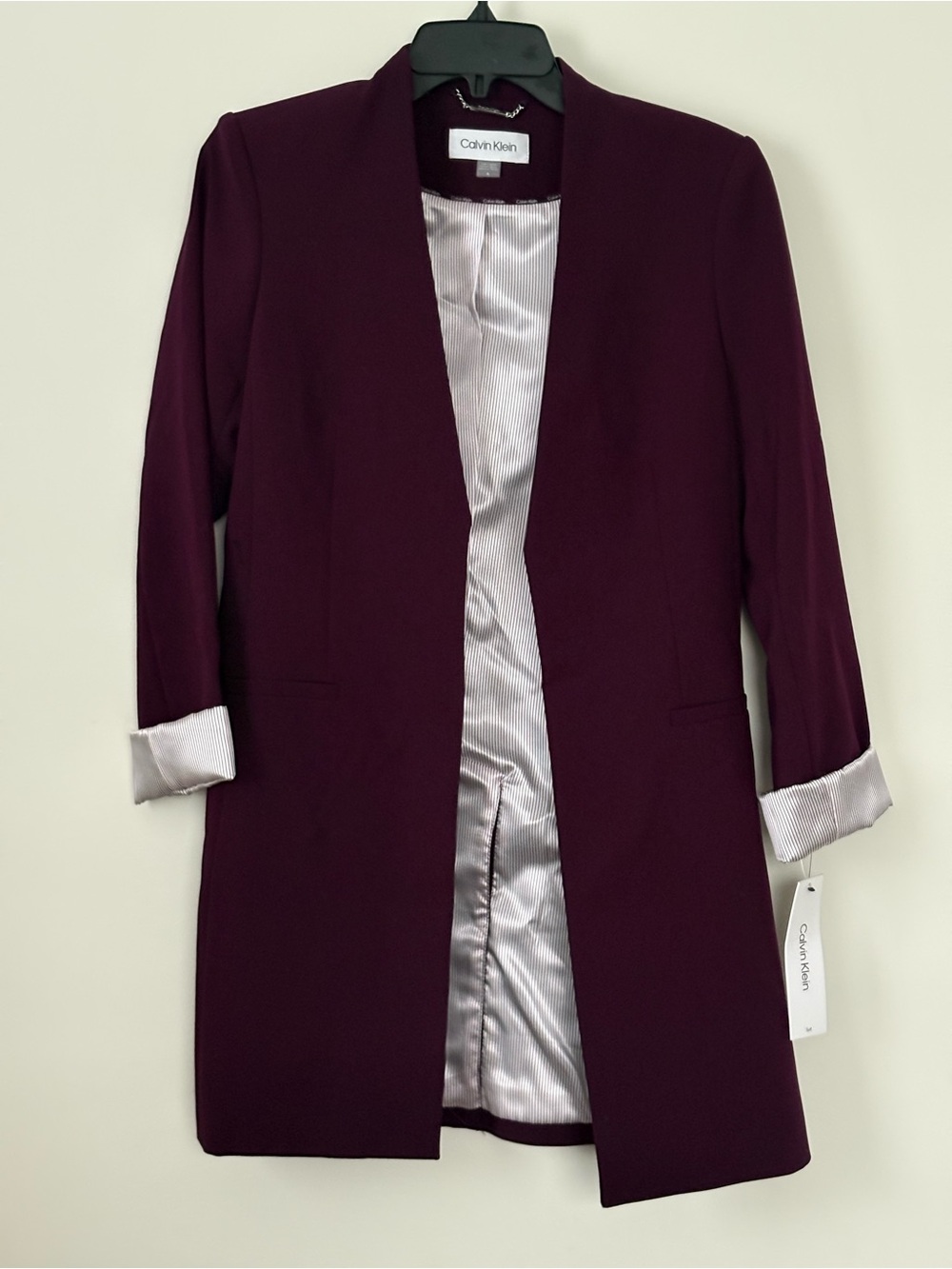 Calvin Klein Plum Longline Open Front Blazer Women’s 4 NWT